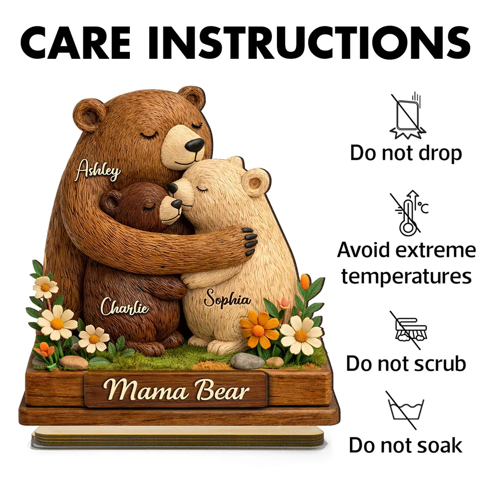Personalized 2-Layer Wooden Plaque Mama Bear Hugging Cubs, Sweet Floral Family Keepsake, Unique Gift for Mom or Grandma - Image 5