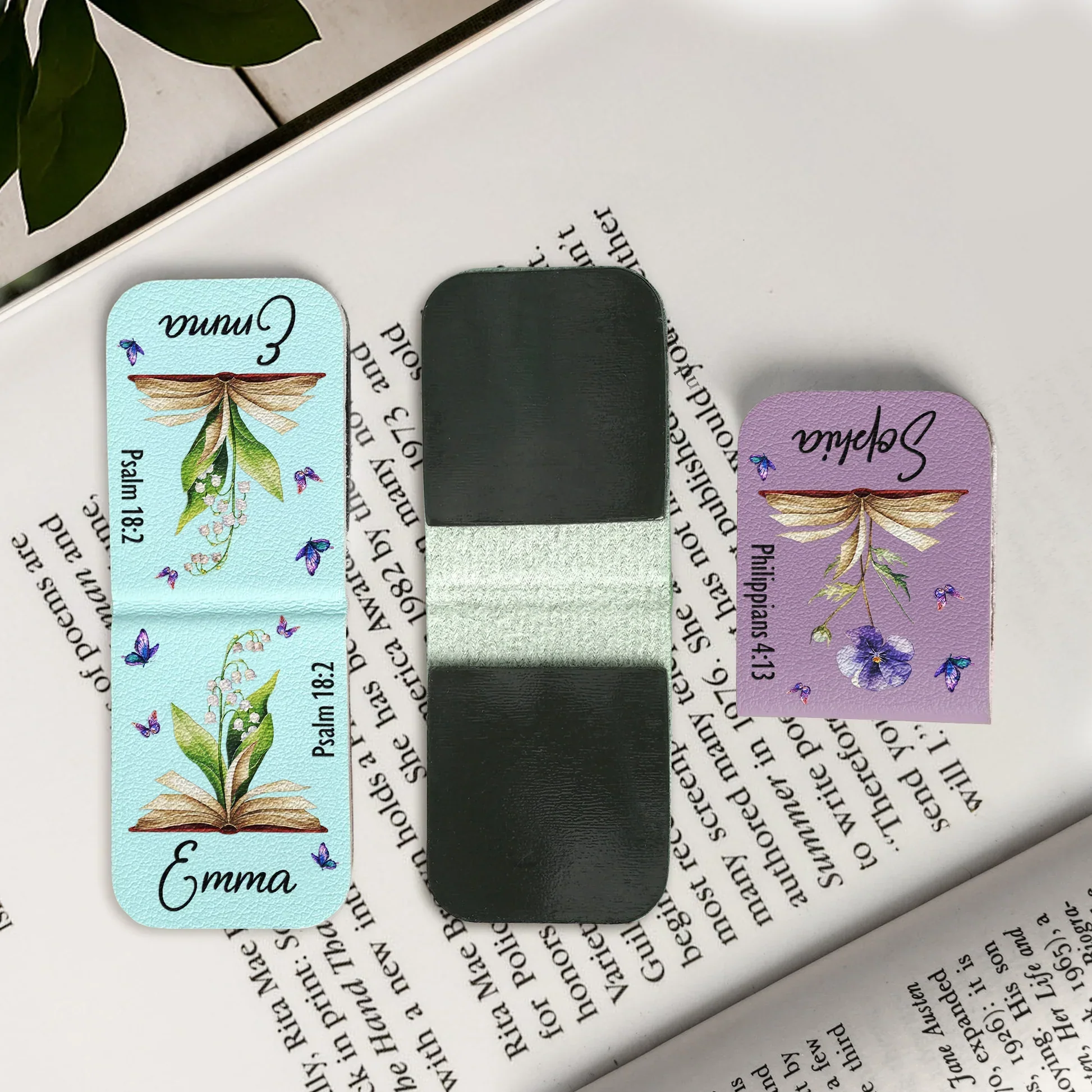 Floral Bible Verse Inspired Personalized Leather Magnetic Bookmark, Calm Faithful Touch, Unique Gift for Mom or Friend - Image 2