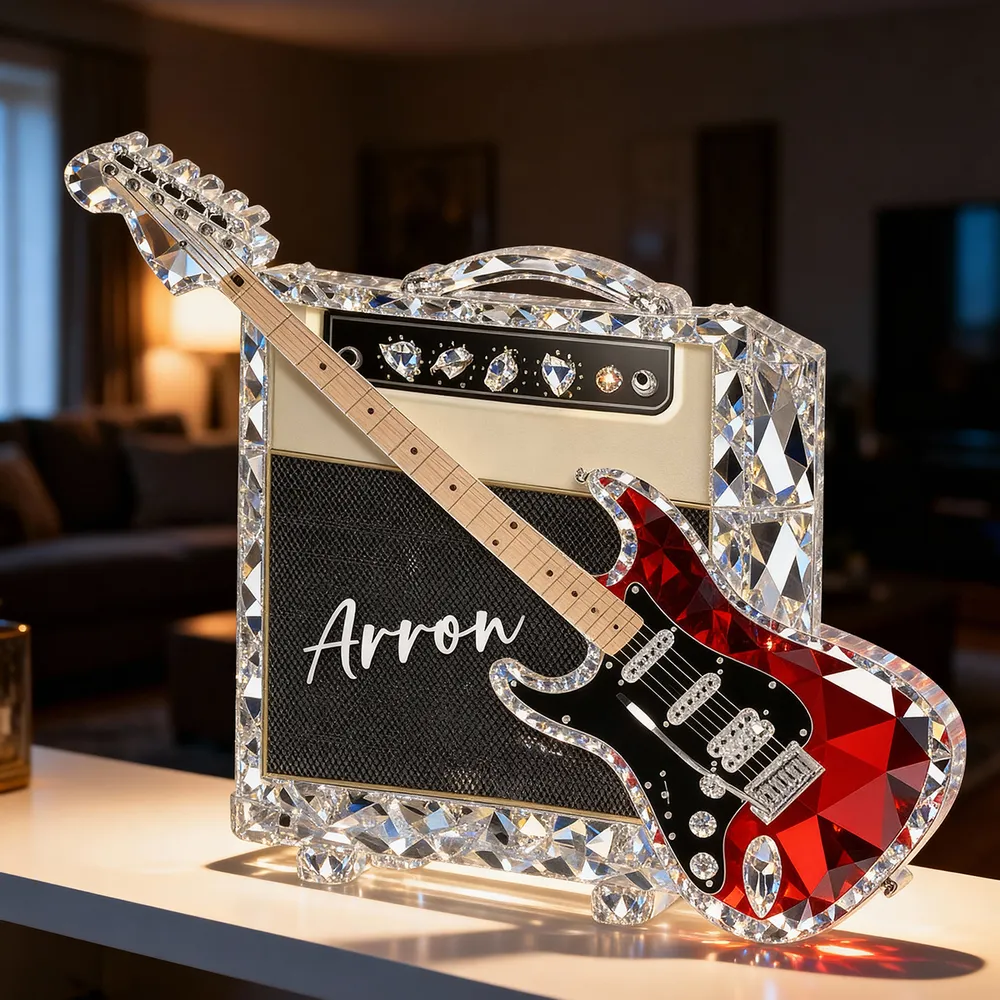 Personalized Guitar Shaped Acrylic Block Plaque, Amp and Electric Guitar Shelf Decor, Unique Gift for Music Lovers - Image 5