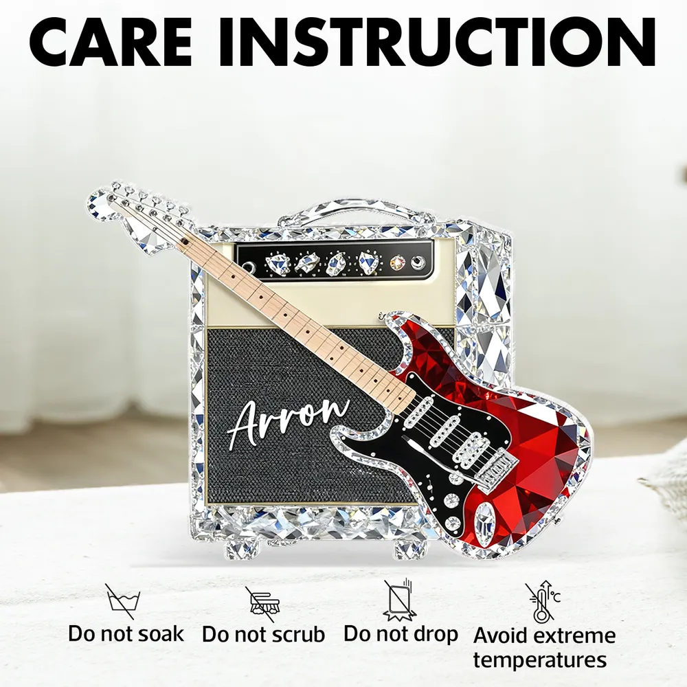 Personalized Guitar Shaped Acrylic Block Plaque, Amp and Electric Guitar Shelf Decor, Unique Gift for Music Lovers - Image 8