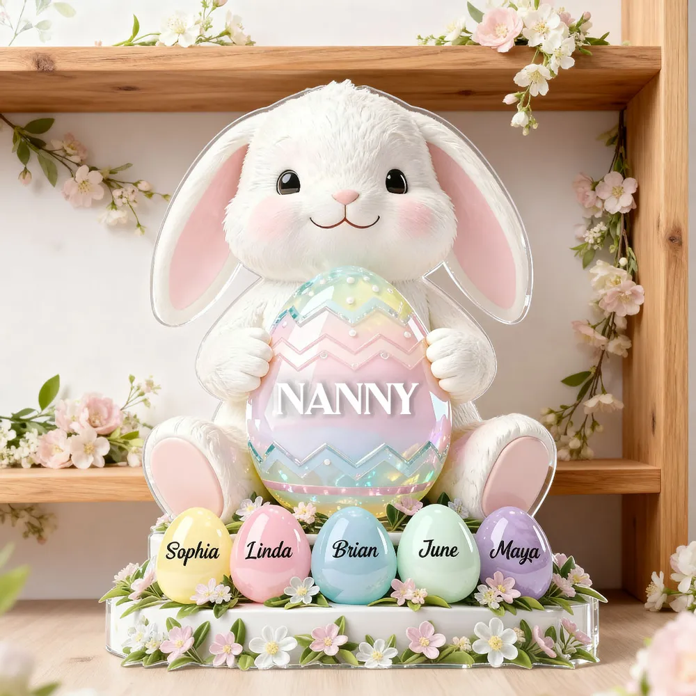 Custom Easter Bunny Shaped Acrylic Block Plaque, Pastel Egg Design for a Love-Filled Keepsake Gift for Nanny - Image 3