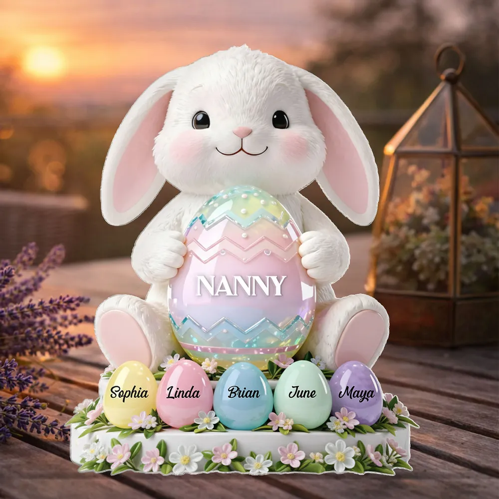 Custom Easter Bunny Shaped Acrylic Block Plaque, Pastel Egg Design for a Love-Filled Keepsake Gift for Nanny - Image 6