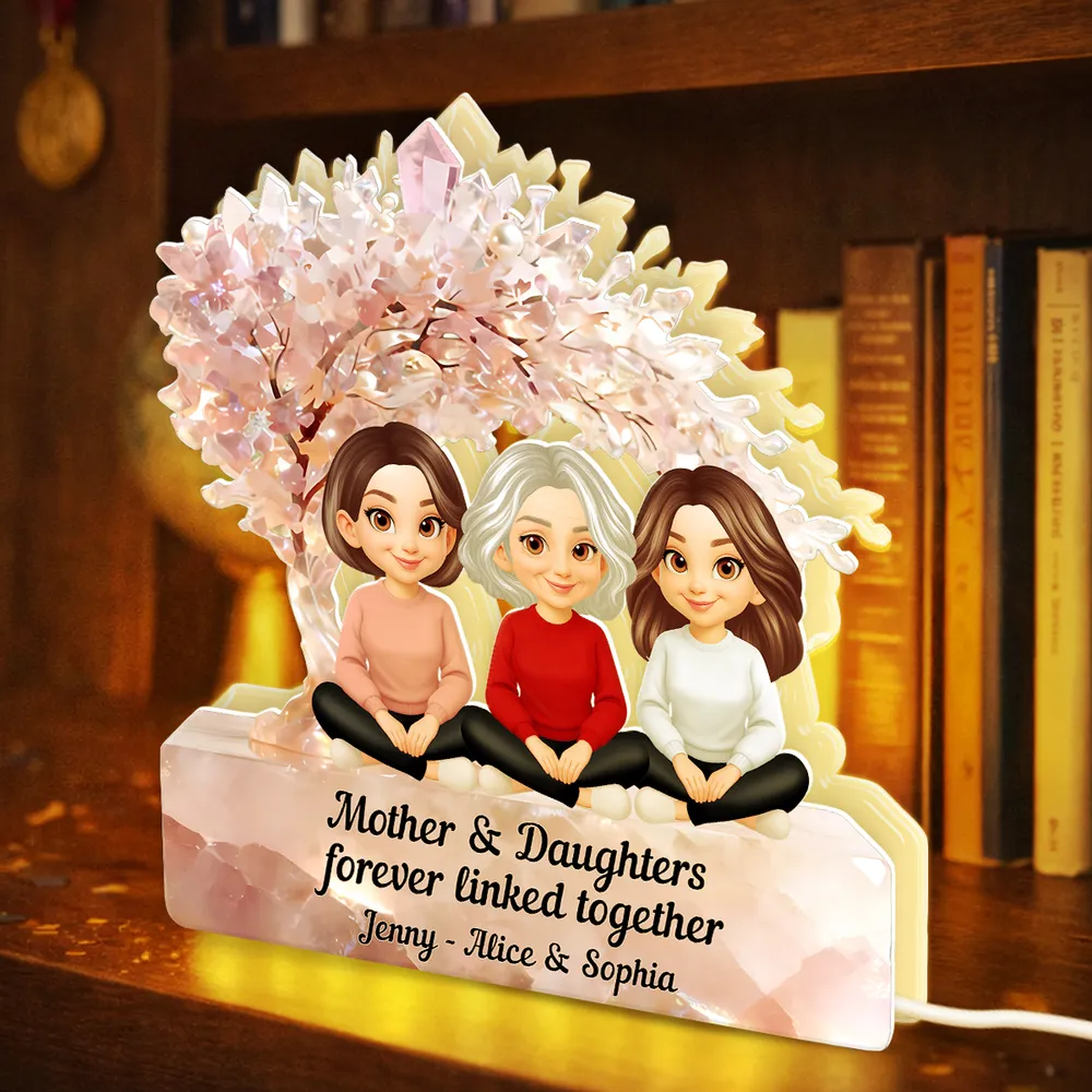 Personalized Acrylic Light Box Mother and Daughters Sitting Together Warm Glow Keepsake, Unique Gift for Mom - Image 7