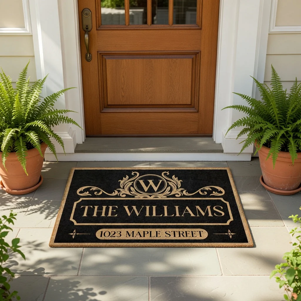 Personalized Standard Doormat with Vintage Family Monogram and Address Look for a Unique Housewarming Gift - Image 3
