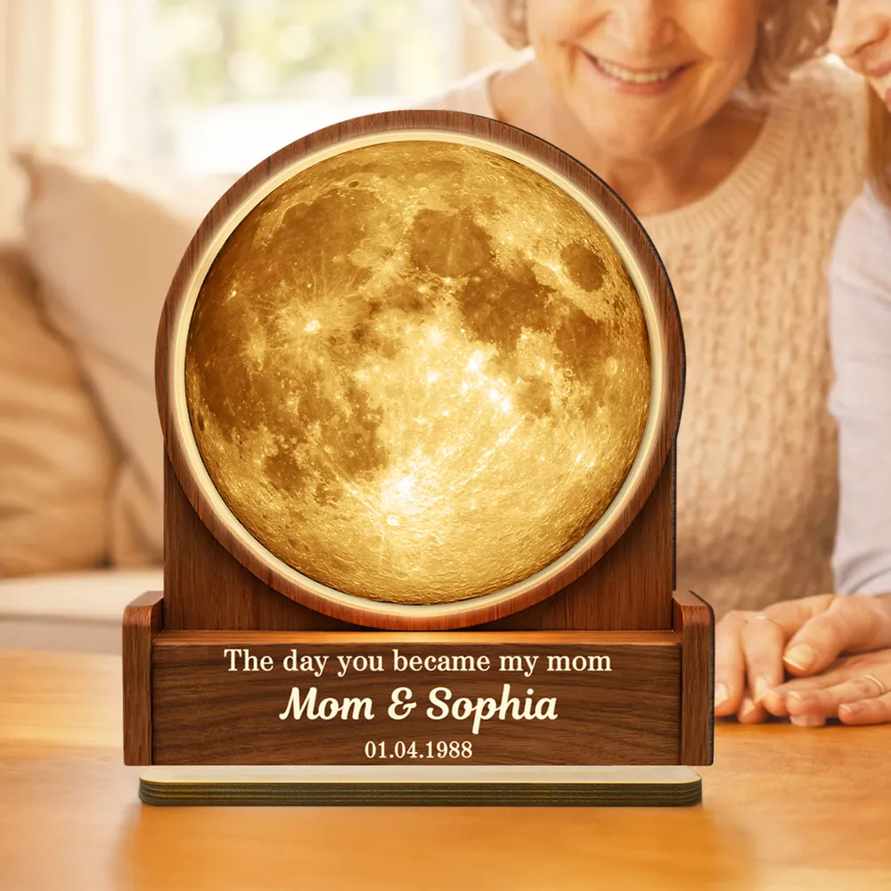 The Day You Became My Mom Custom Moon Phase by Date - Personalized 2-Layered Wooden Plaque - Heartfelt Gift for Mom - Image 2