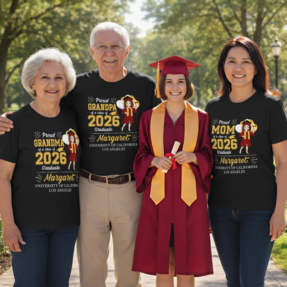 Personalized Graduation Family Matching Classic Tee, Proud Mom Dad Grandma Shirt for Campus Photos, Unique Gift - Image 3