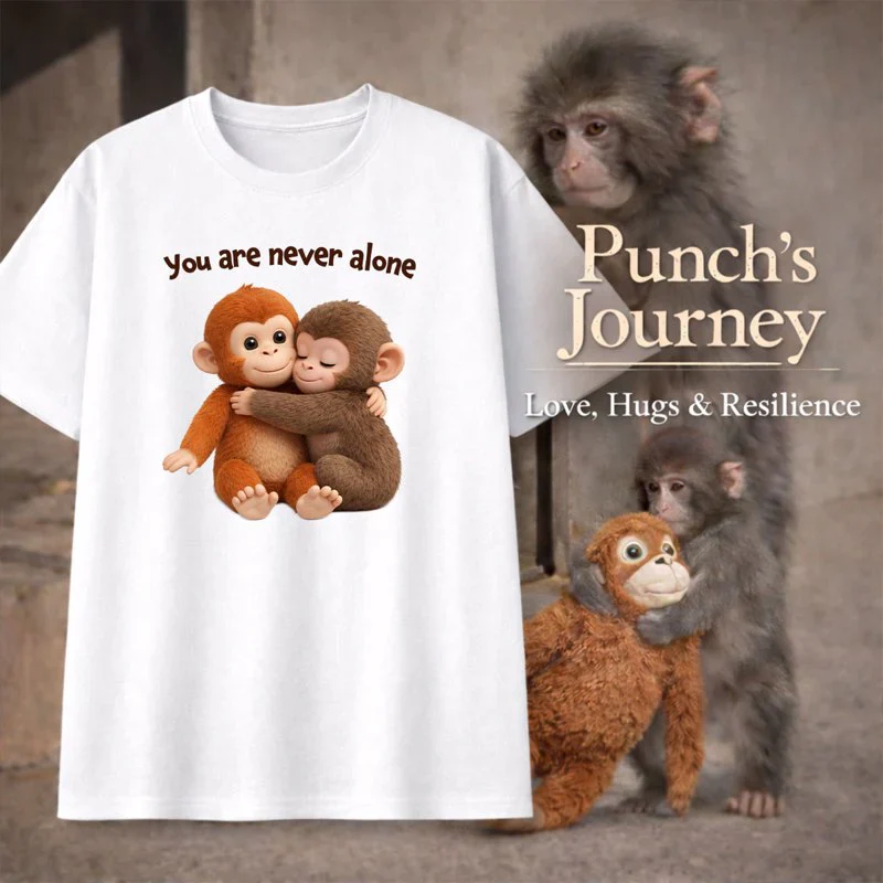 Personalized Classic Tee with Hugging Baby Monkeys You are never alone Quote - Unique Cute Gift for a Best Friend - Image 3