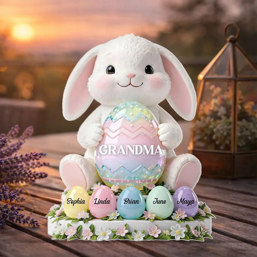 Personalized Shaped Acrylic Block Plaque Cute Bunny Holding Easter Egg for Grandma Spring Shelf Decor Unique Gift - Image 6