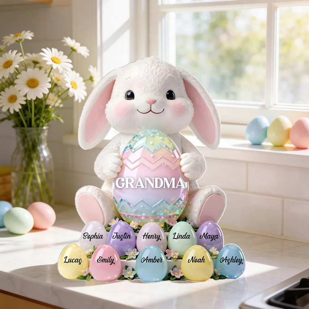 Personalized Shaped Acrylic Block Plaque Cute Bunny Holding Easter Egg for Grandma Spring Shelf Decor Unique Gift - Image 8