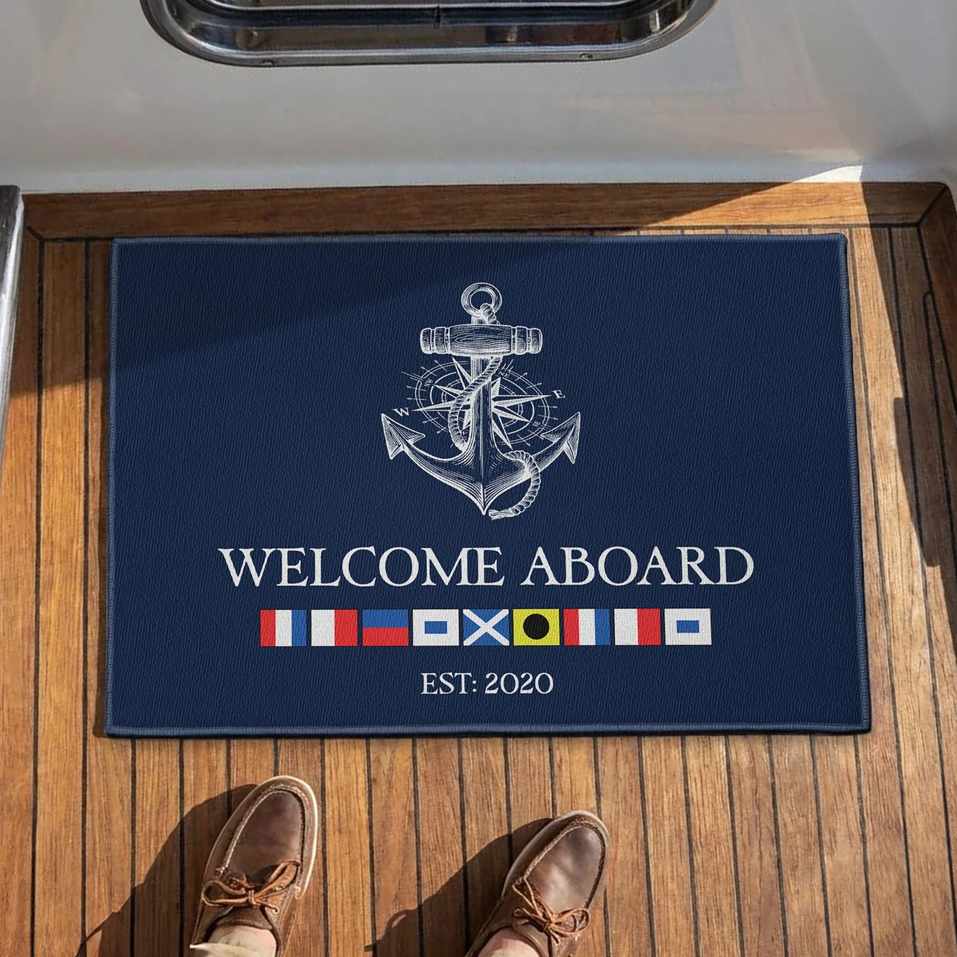 Navy Anchor Welcome Aboard Premium Doormat, Personalized for a Cozy Front Door Moment - Creative Gift - Image 2