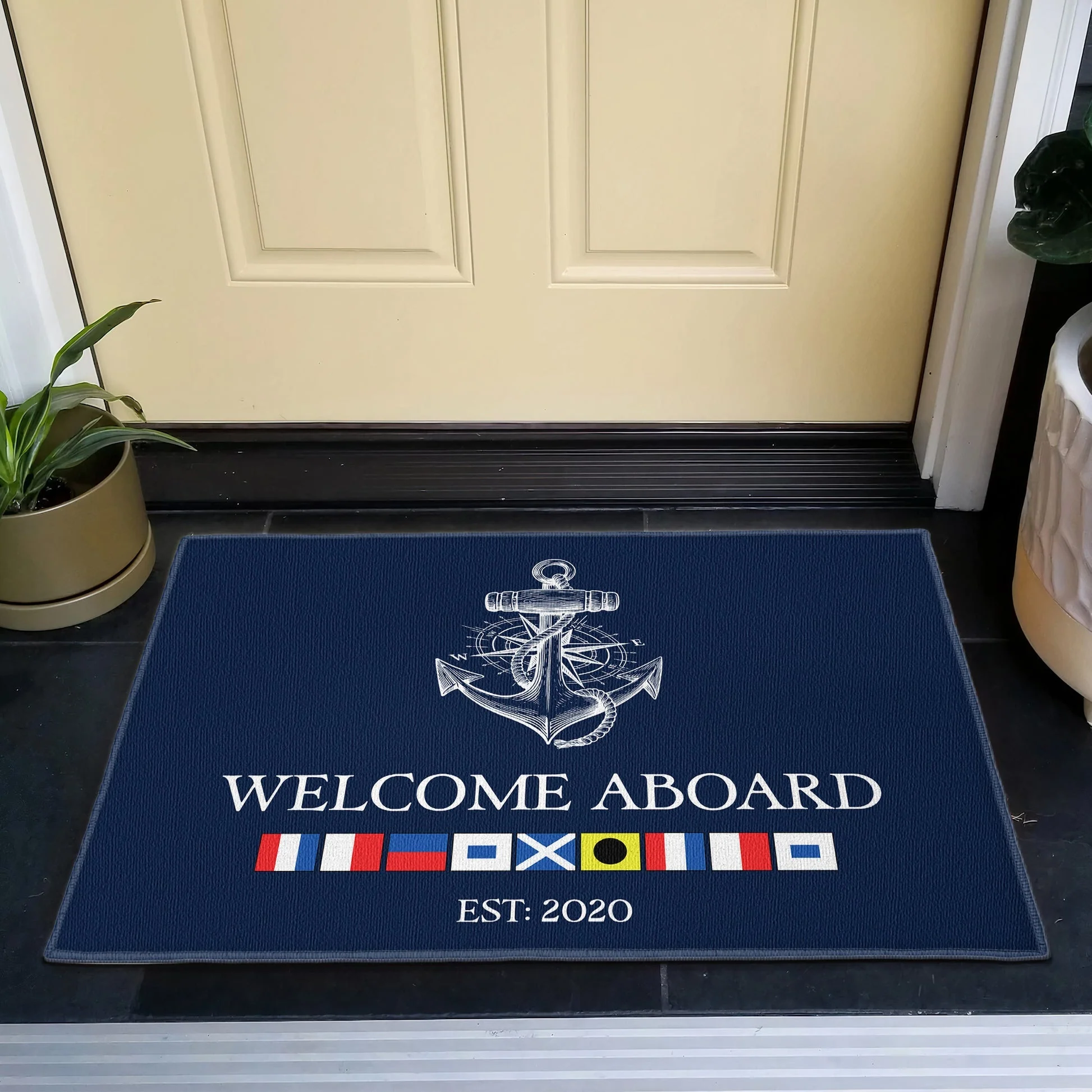 Navy Anchor Welcome Aboard Premium Doormat, Personalized for a Cozy Front Door Moment - Creative Gift - Image 3