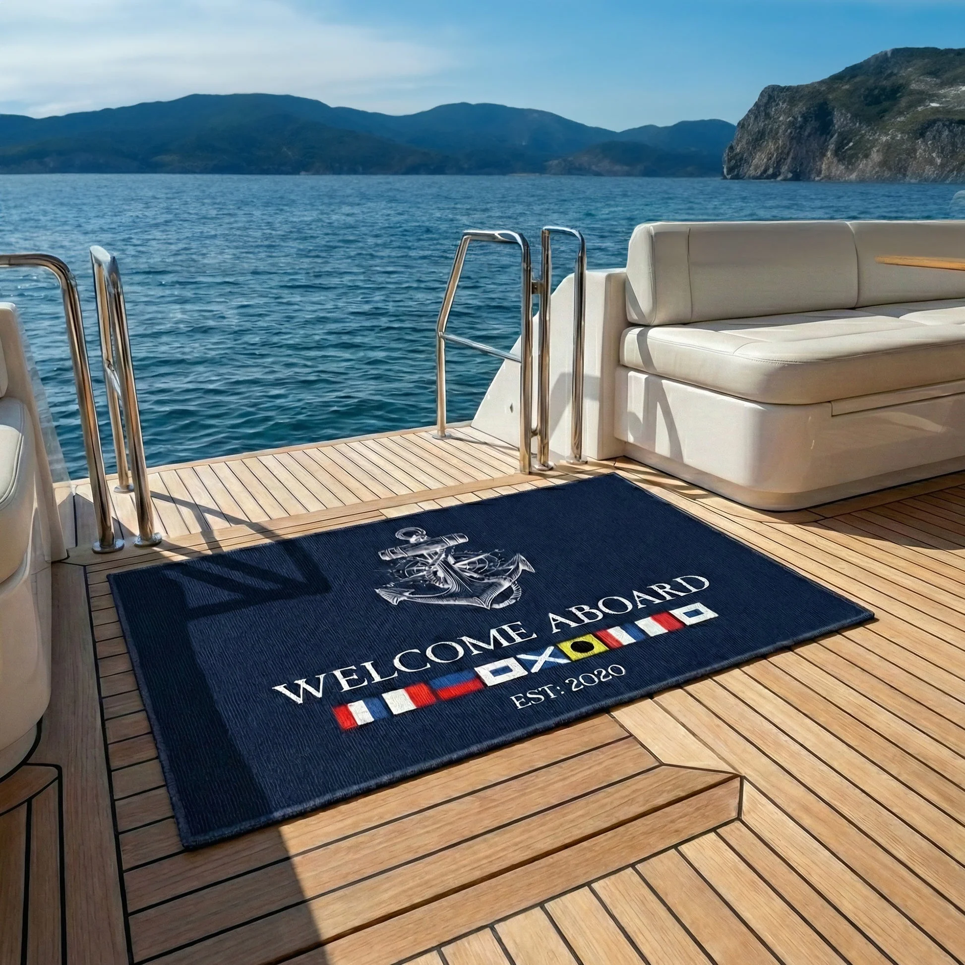 Navy Anchor Welcome Aboard Premium Doormat, Personalized for a Cozy Front Door Moment - Creative Gift - Image 6