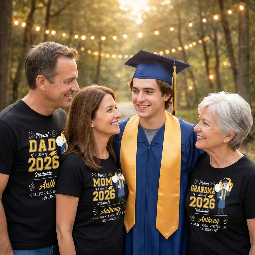 Proud Family Graduation Classic Tee, Personalized Matching Shirt Gift for Mom Dad Grandma at the Ceremony