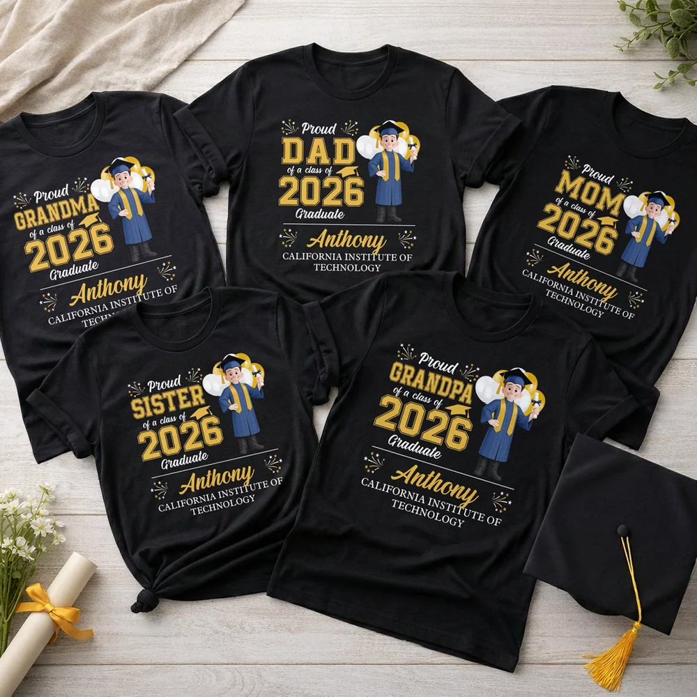 Proud Family Graduation Classic Tee, Personalized Matching Shirt Gift for Mom Dad Grandma at the Ceremony - Image 2