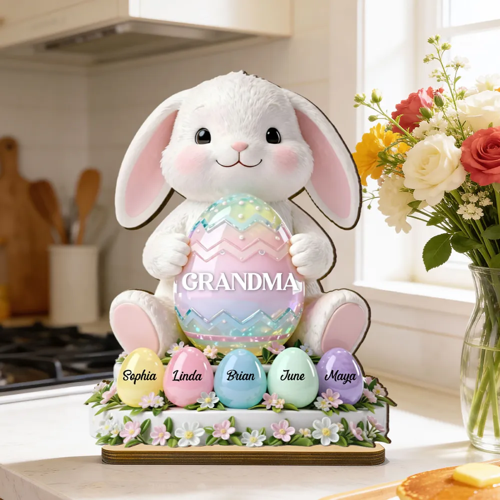 2-Layer Wooden Plaque Personalized for Grandma - Cute Bunny with Pastel Eggs Easter Decor, Heartwarming Custom Gift - Image 6
