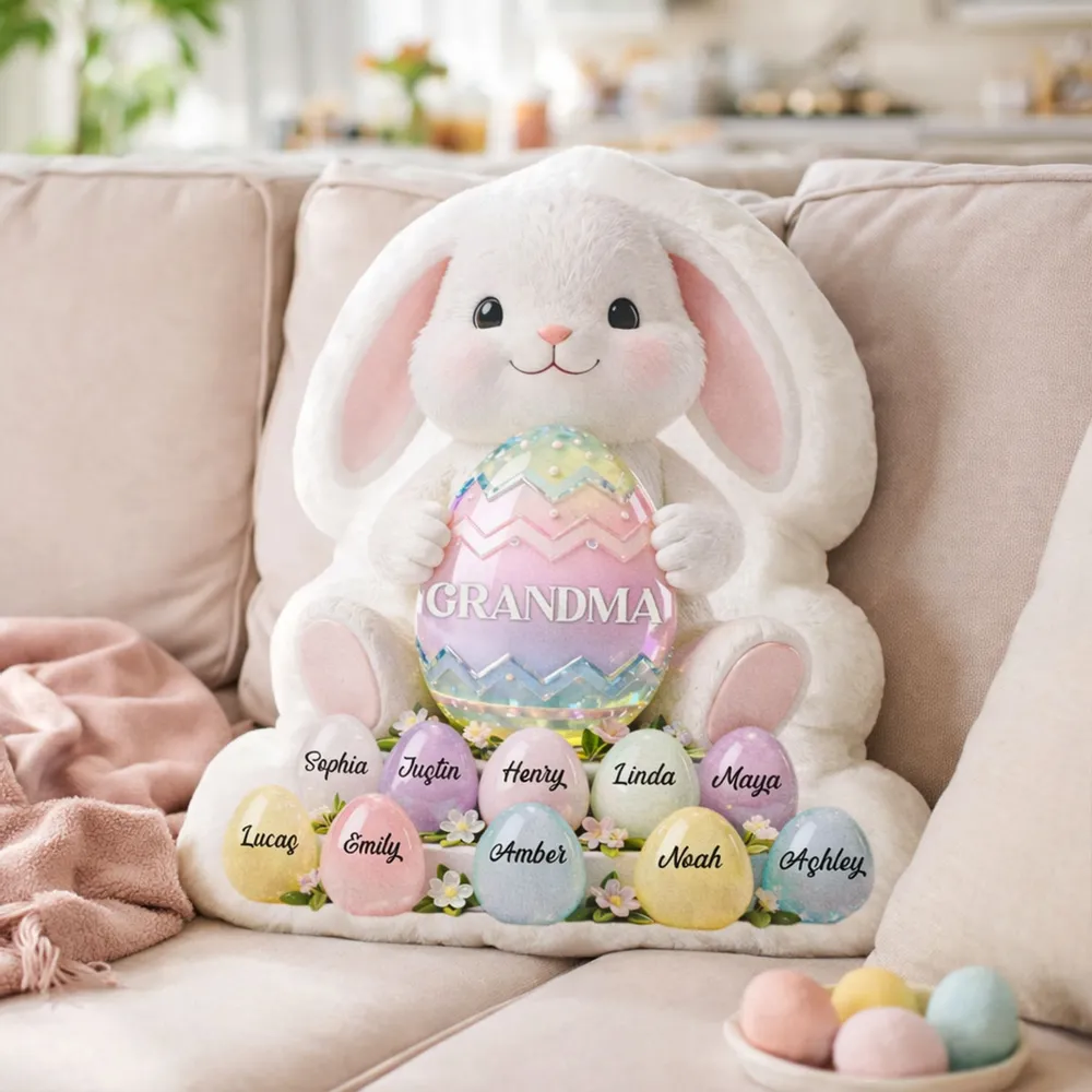 Grandma Easter Bunny Shaped Pillow, Personalized Keepsake With Pastel Egg Art, Sweet Home Decor Gift for Grandma - Image 3