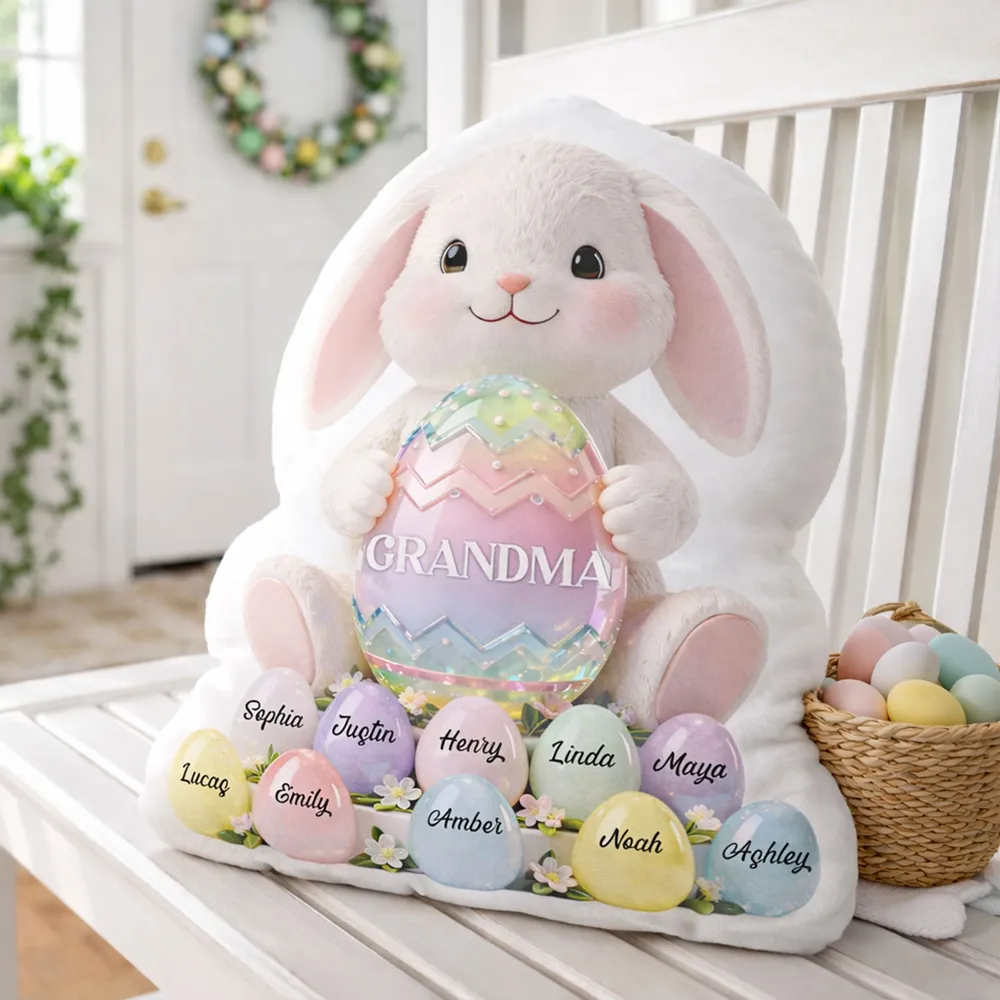 Grandma Easter Bunny Shaped Pillow, Personalized Keepsake With Pastel Egg Art, Sweet Home Decor Gift for Grandma - Image 4