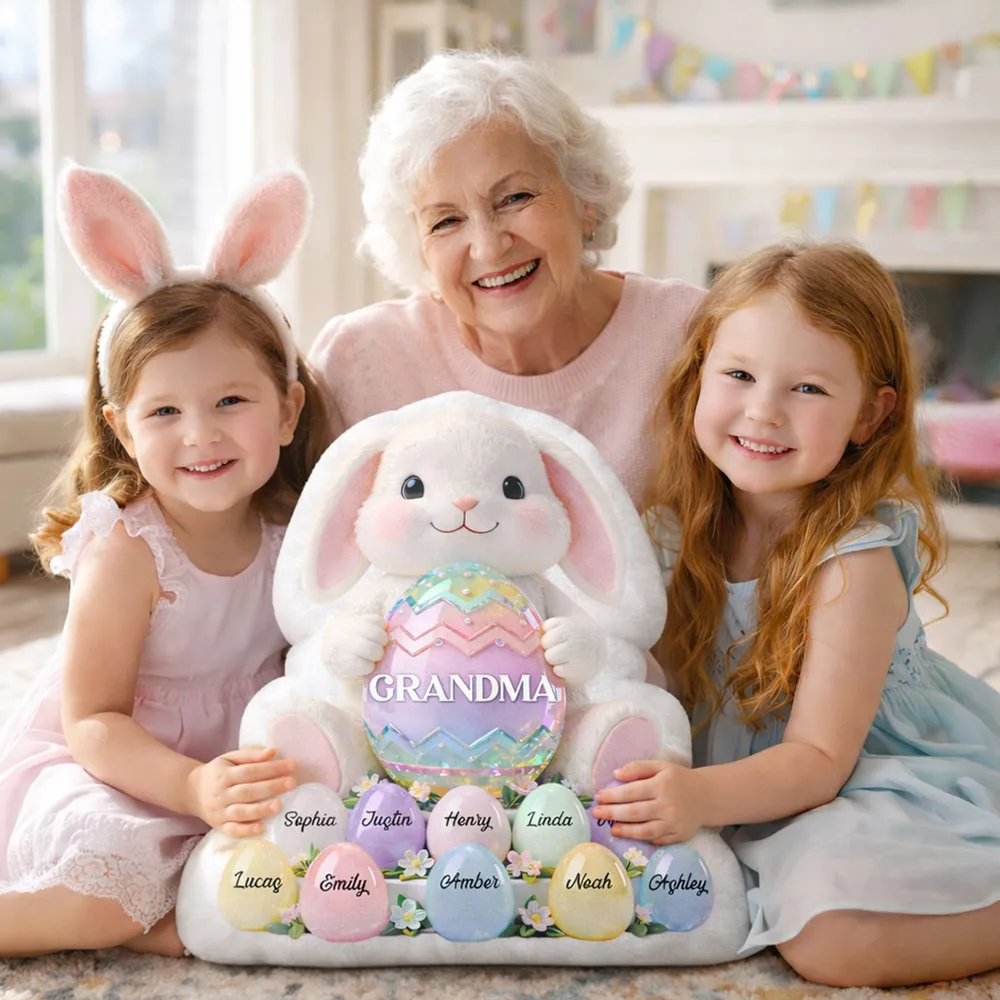 Grandma Easter Bunny Shaped Pillow, Personalized Keepsake With Pastel Egg Art, Sweet Home Decor Gift for Grandma - Image 5