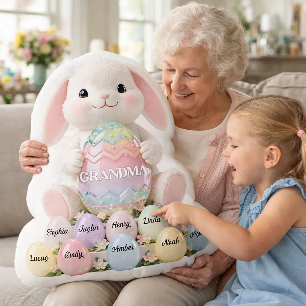 Grandma Easter Bunny Shaped Pillow, Personalized Keepsake With Pastel Egg Art, Sweet Home Decor Gift for Grandma - Image 7
