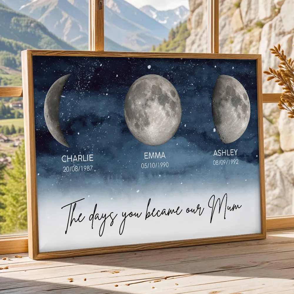 Starry Night Moon Phases Poster, Personalized The Days You Became Our Mum Print, Heartwarming Gift for Mom - Image 2