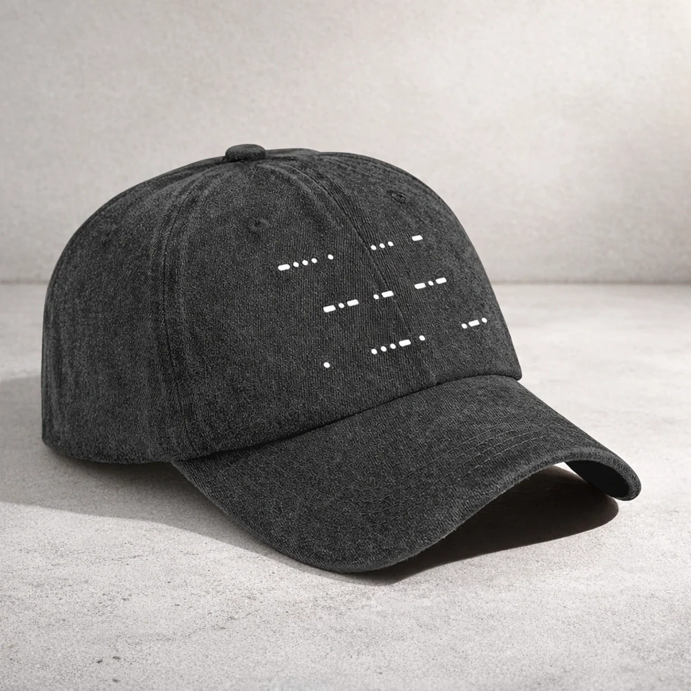 Personalized Washed Denim Baseball Cap with Morse Code Hidden Message, Vintage Look Everyday Wear, Unique Gift for Dad - Image 3
