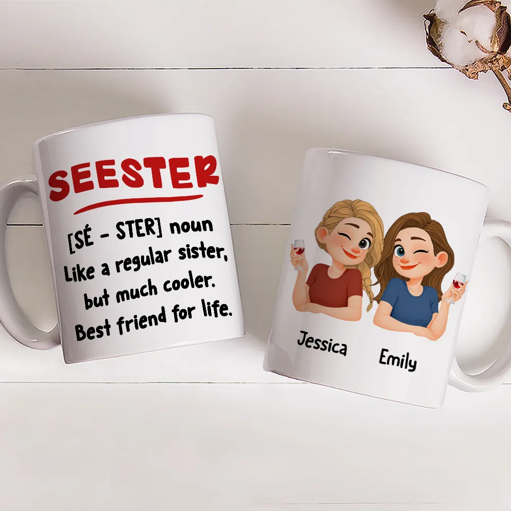 Personalized Seester Squad Ceramic Mug with Cute Cartoon Besties - Unique Coworker or Best Friend Gift - Image 3