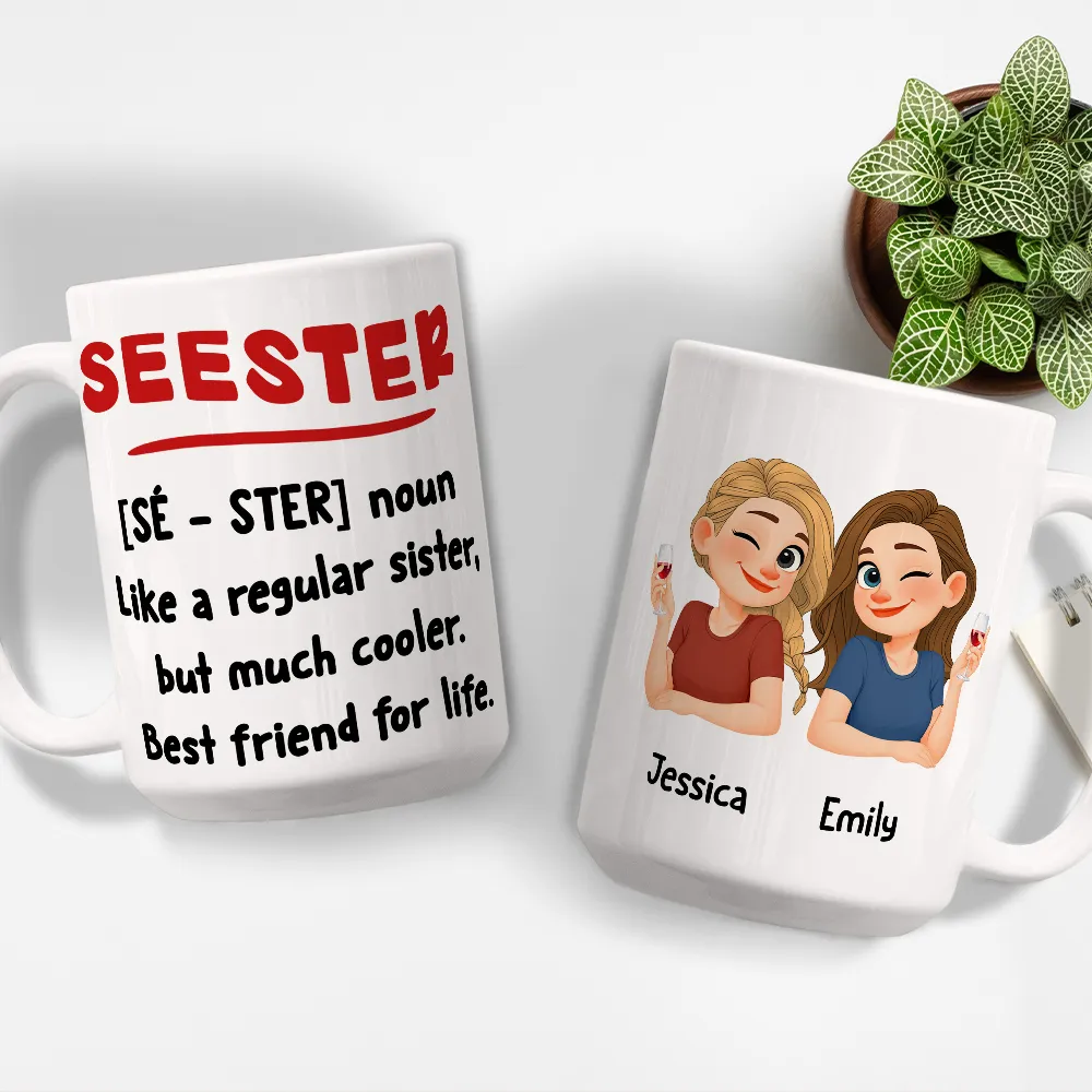 Personalized Seester Squad Ceramic Mug with Cute Cartoon Besties - Unique Coworker or Best Friend Gift - Image 5