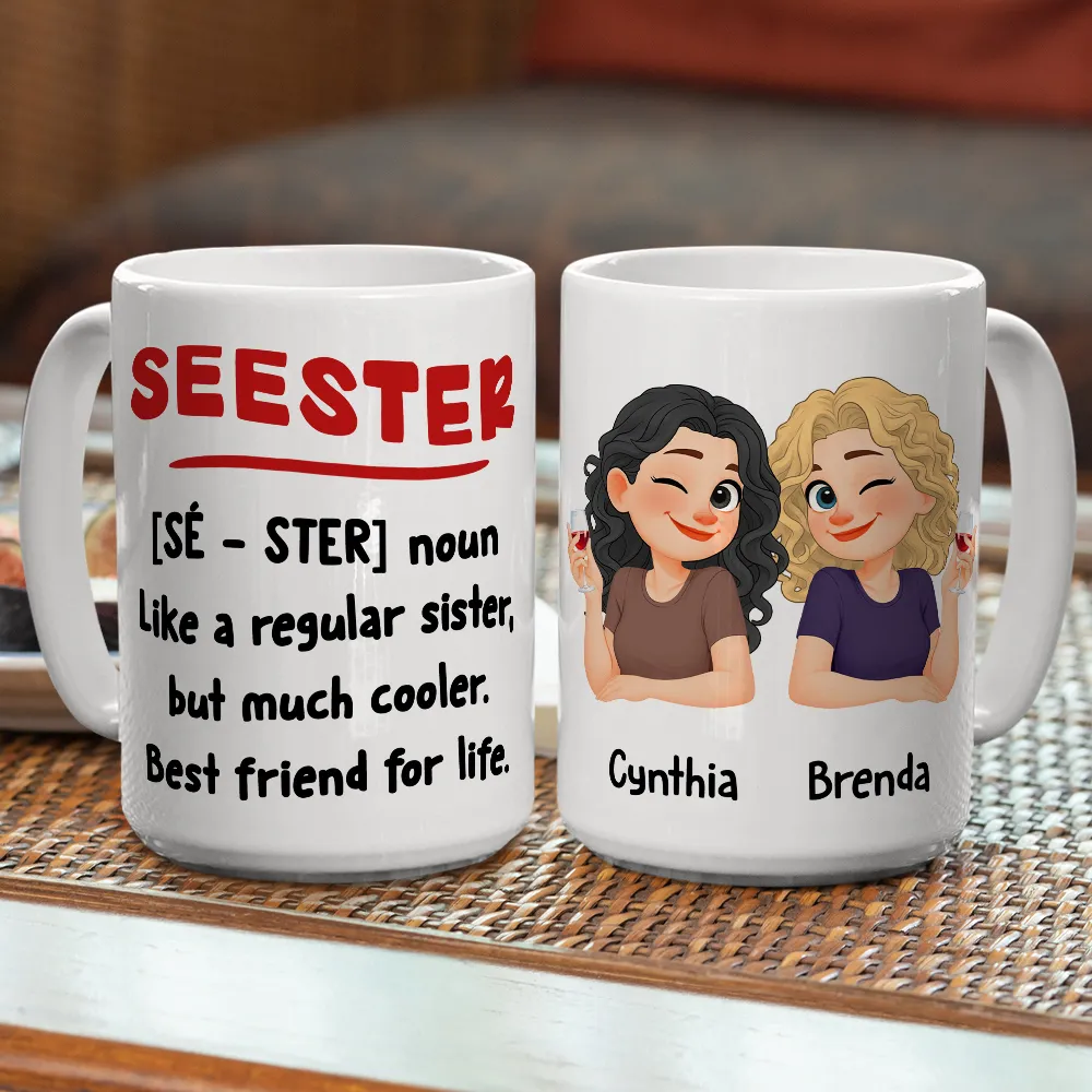 Personalized Seester Squad Ceramic Mug with Cute Cartoon Besties - Unique Coworker or Best Friend Gift - Image 6