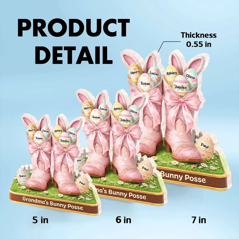 Personalized Shaped Acrylic Block Plaque Grandma's Bunny Posse Easter Boots Shelf Decor, Unique Gift for Grandma - Image 4