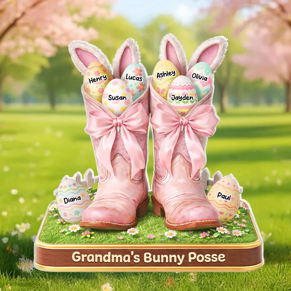 Personalized Shaped Acrylic Block Plaque Grandma's Bunny Posse Easter Boots Shelf Decor, Unique Gift for Grandma - Image 6