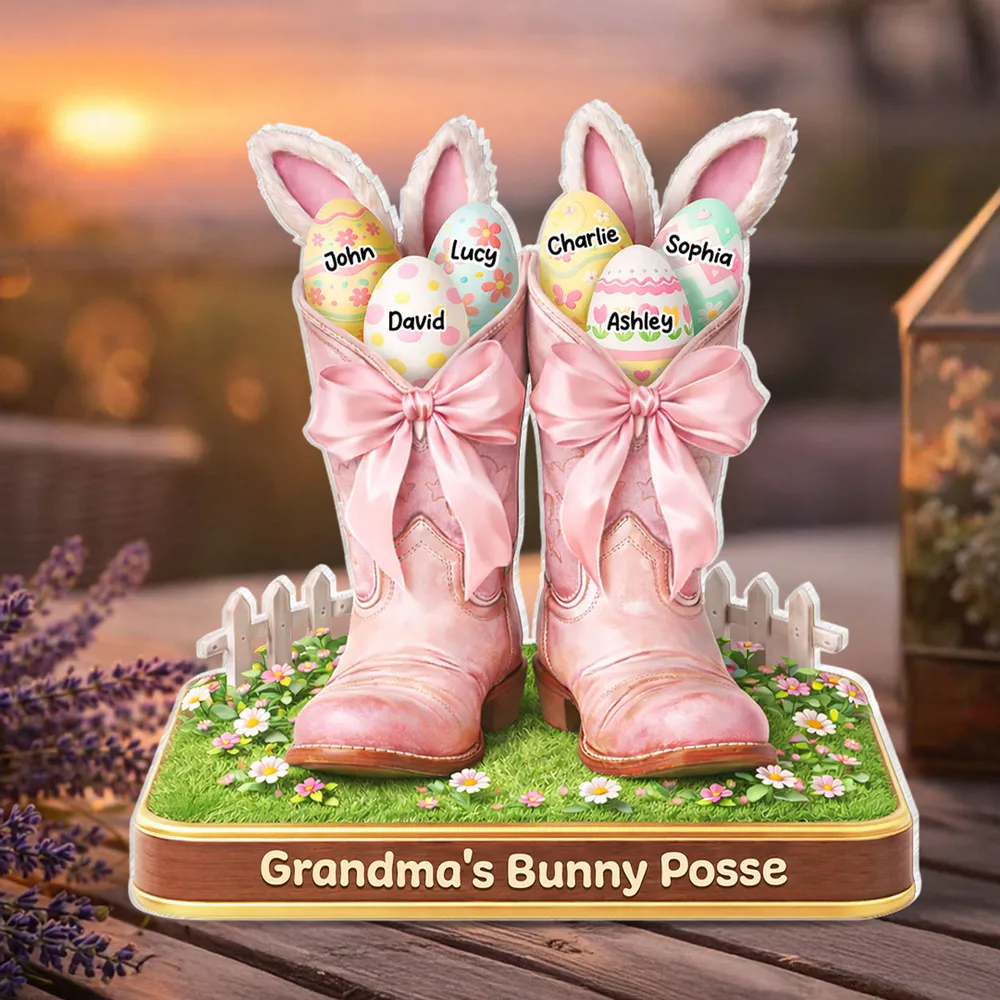 Personalized Shaped Acrylic Block Plaque Grandma's Bunny Posse Easter Boots Shelf Decor, Unique Gift for Grandma - Image 7