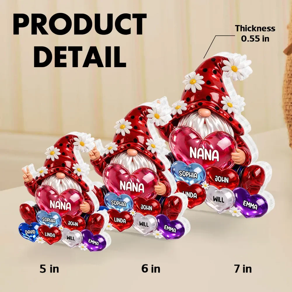 Personalized Shaped Acrylic Block Plaque Nana Gnome Holding Heart Balloons, Sweet Shelf Decor, Unique Gift for Grandma - Image 4