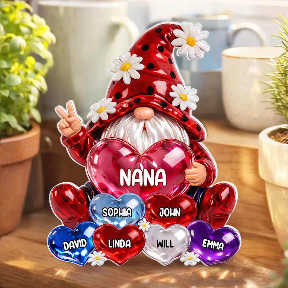 Personalized Shaped Acrylic Block Plaque Nana Gnome Holding Heart Balloons, Sweet Shelf Decor, Unique Gift for Grandma - Image 6