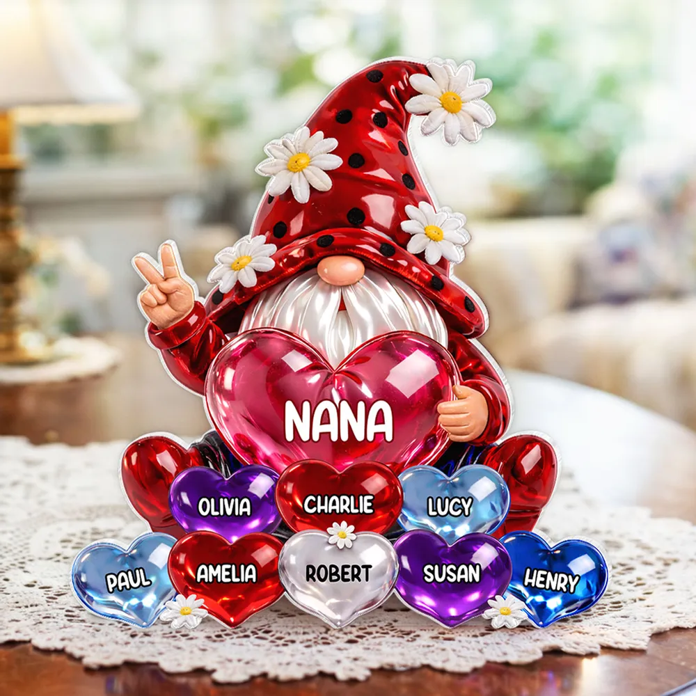 Personalized Shaped Acrylic Block Plaque Nana Gnome Holding Heart Balloons, Sweet Shelf Decor, Unique Gift for Grandma - Image 7