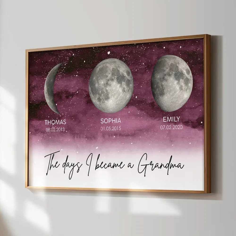 Personalized Moon Phase Starry Sky Poster, The Day I Became a Grandma Wall Art, Unique Gift for Grandma - Image 2