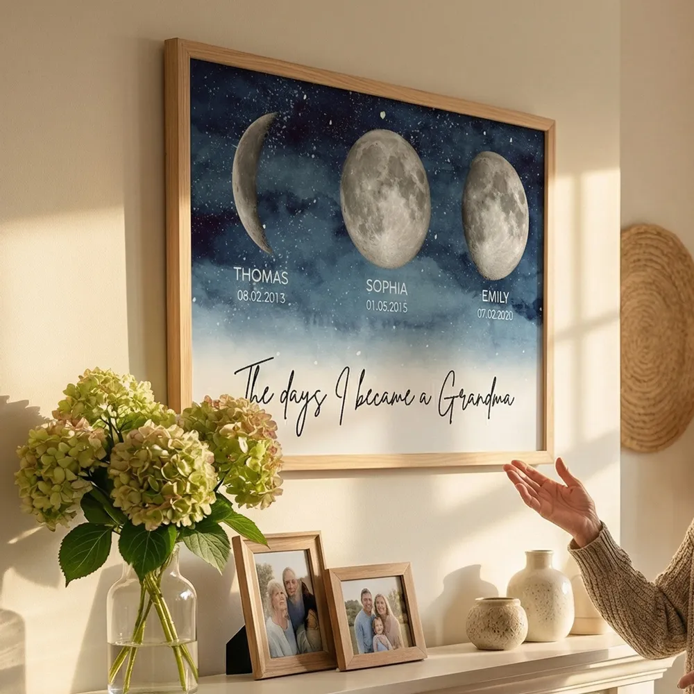 Personalized Moon Phase Starry Sky Poster, The Day I Became a Grandma Wall Art, Unique Gift for Grandma - Image 3