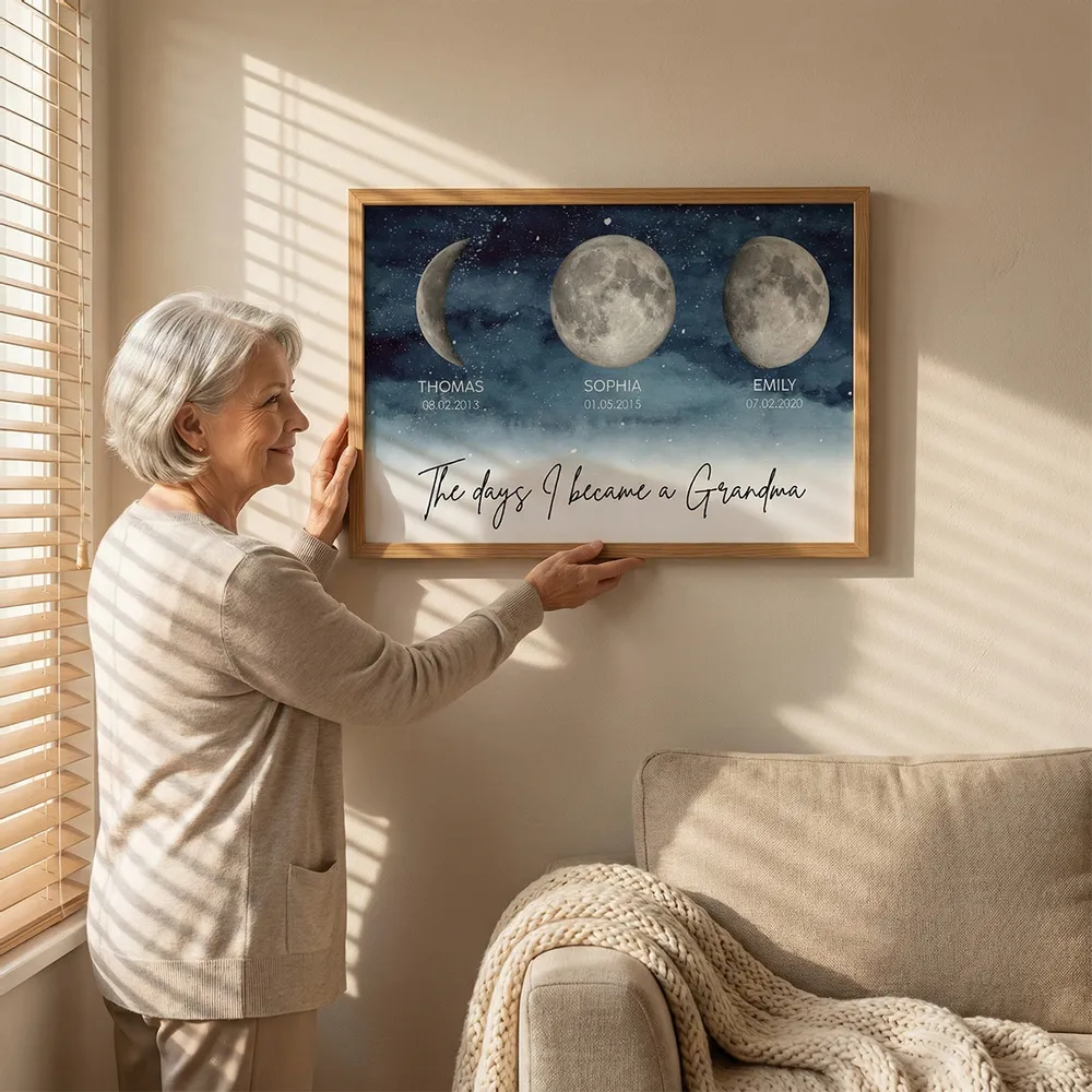 Personalized Moon Phase Starry Sky Poster, The Day I Became a Grandma Wall Art, Unique Gift for Grandma - Image 4