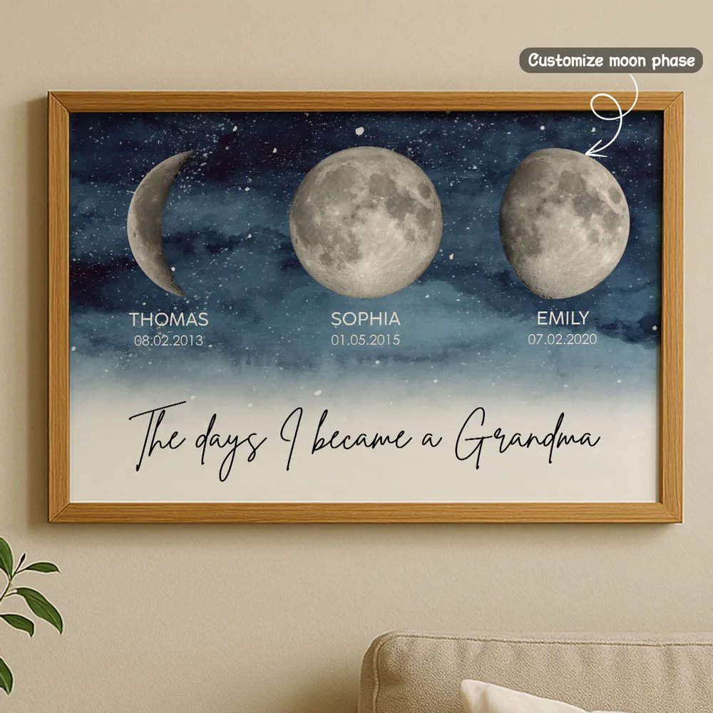Personalized Moon Phase Starry Sky Poster, The Day I Became a Grandma Wall Art, Unique Gift for Grandma - Image 5