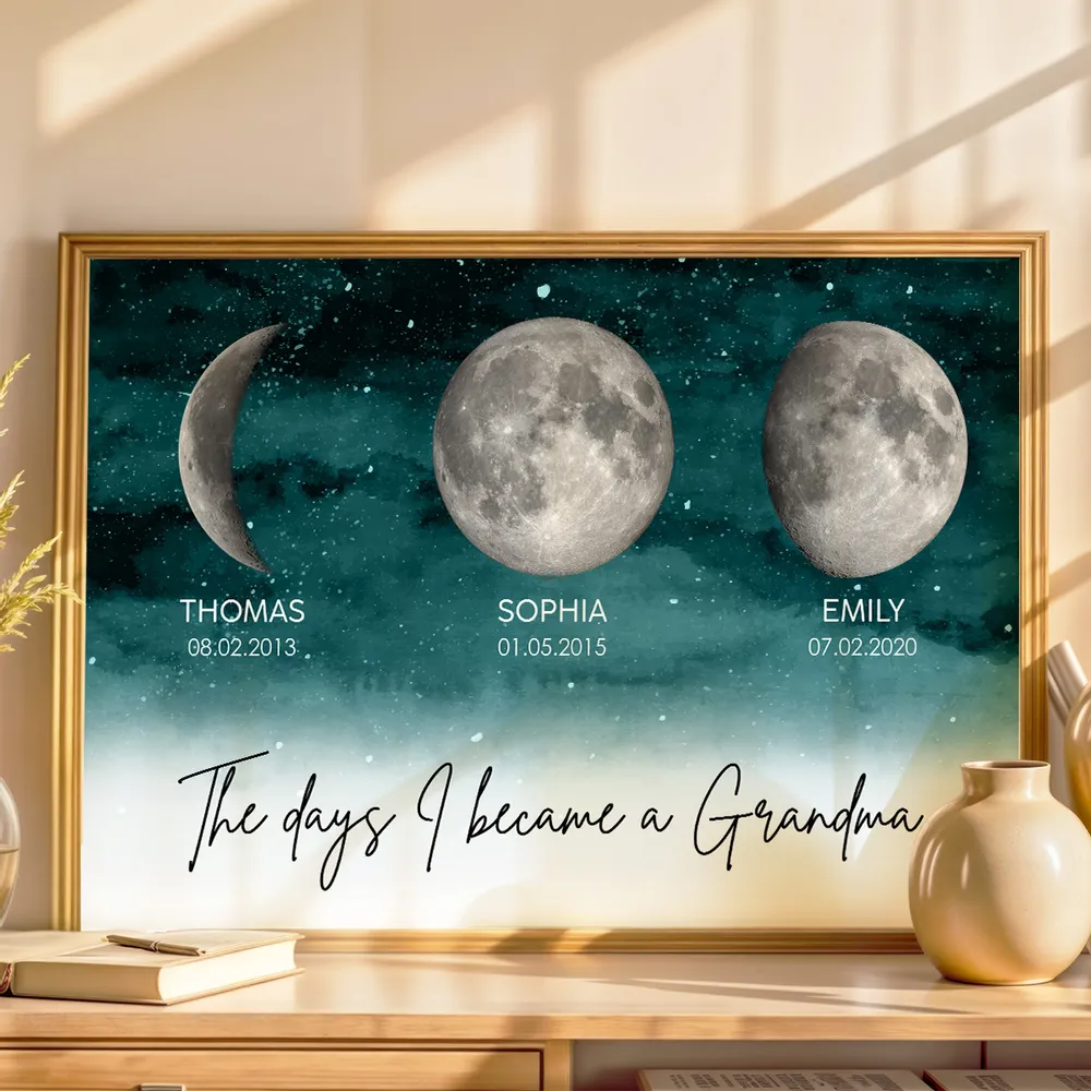 Personalized Moon Phase Starry Sky Poster, The Day I Became a Grandma Wall Art, Unique Gift for Grandma - Image 6