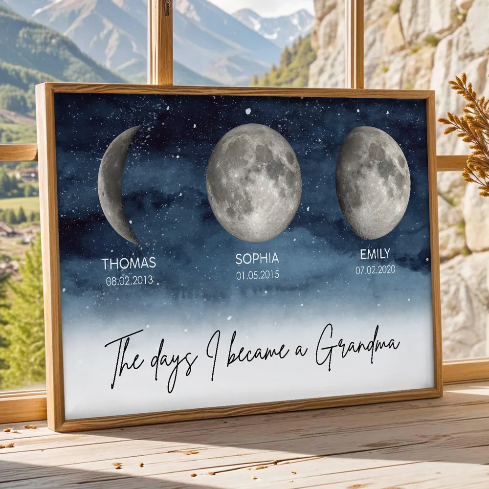 Personalized Moon Phase Starry Sky Poster, The Day I Became a Grandma Wall Art, Unique Gift for Grandma - Image 7