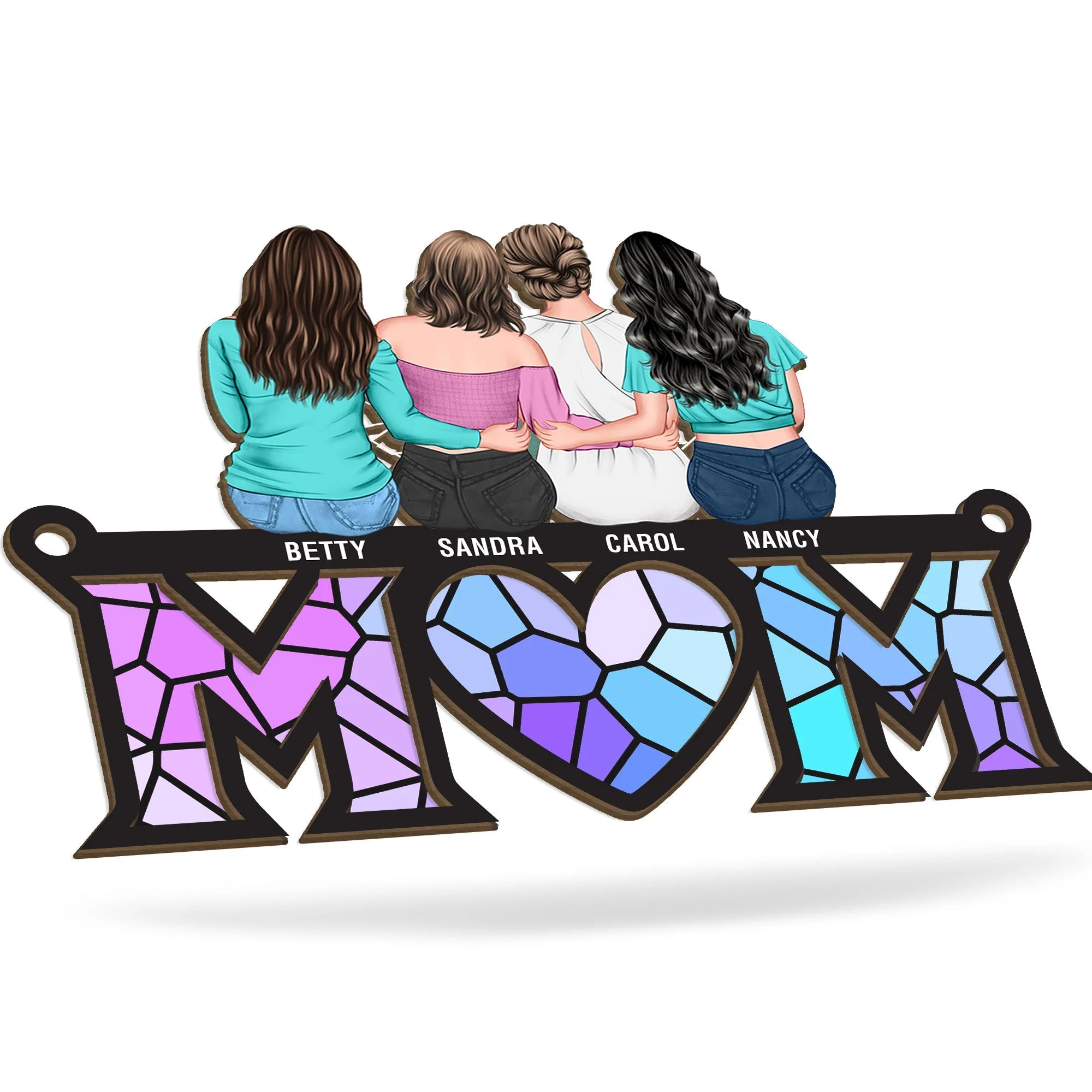 Personalized Wood and Acrylic Layered Ornament Mom Stained Glass Style Family Hug Window Hanging, Unique Gift for Mom - Image 5