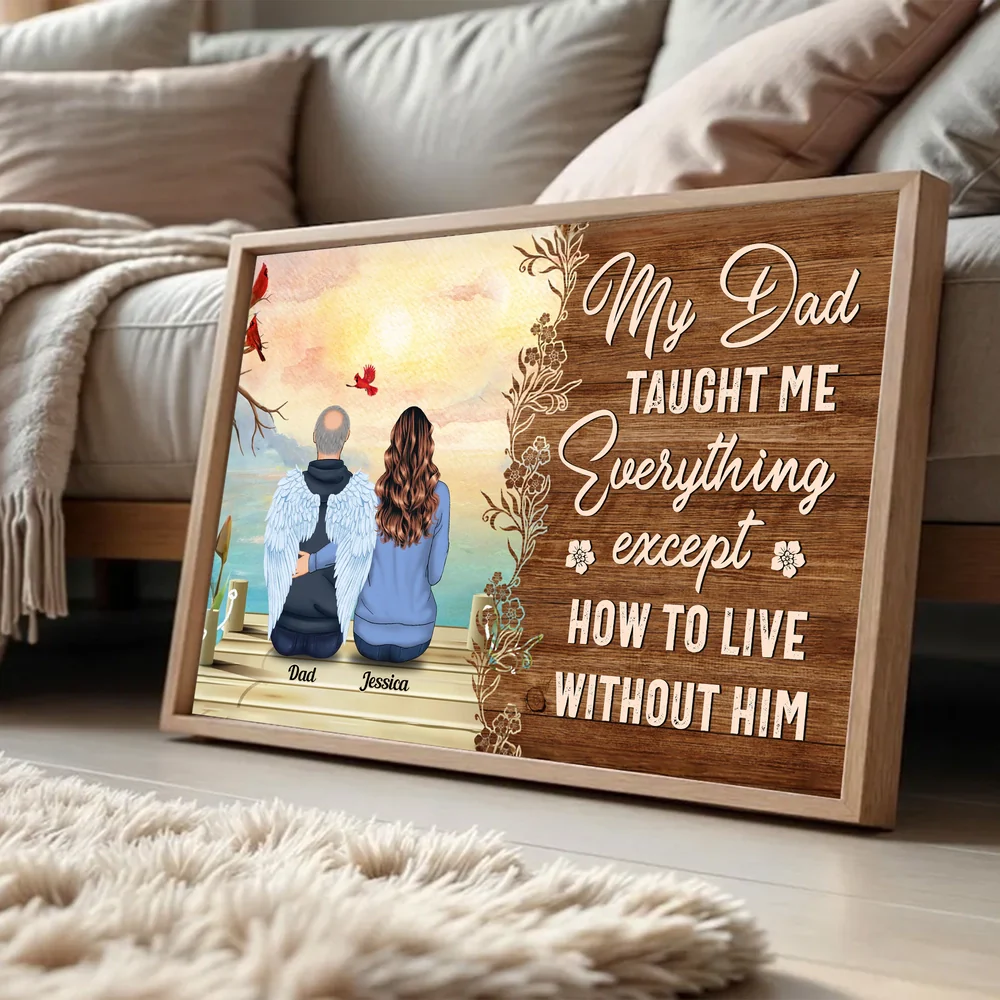 Personalized Memorial Poster 'My Dad Taught Me Everything' Angel Wings Dock Scene, Unique Sympathy Gift for Family - Image 2