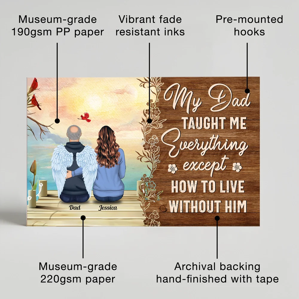 Personalized Memorial Poster 'My Dad Taught Me Everything' Angel Wings Dock Scene, Unique Sympathy Gift for Family - Image 3