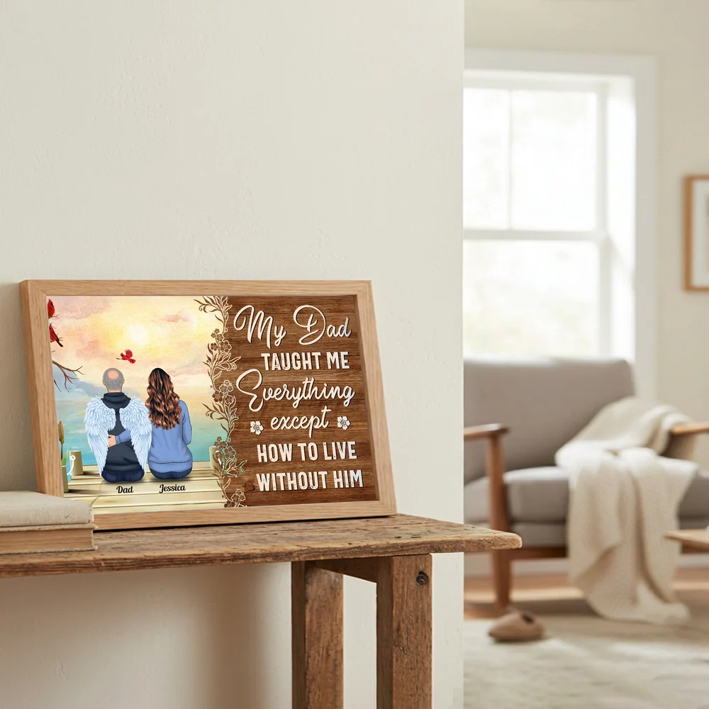 Personalized Memorial Poster 'My Dad Taught Me Everything' Angel Wings Dock Scene, Unique Sympathy Gift for Family - Image 4