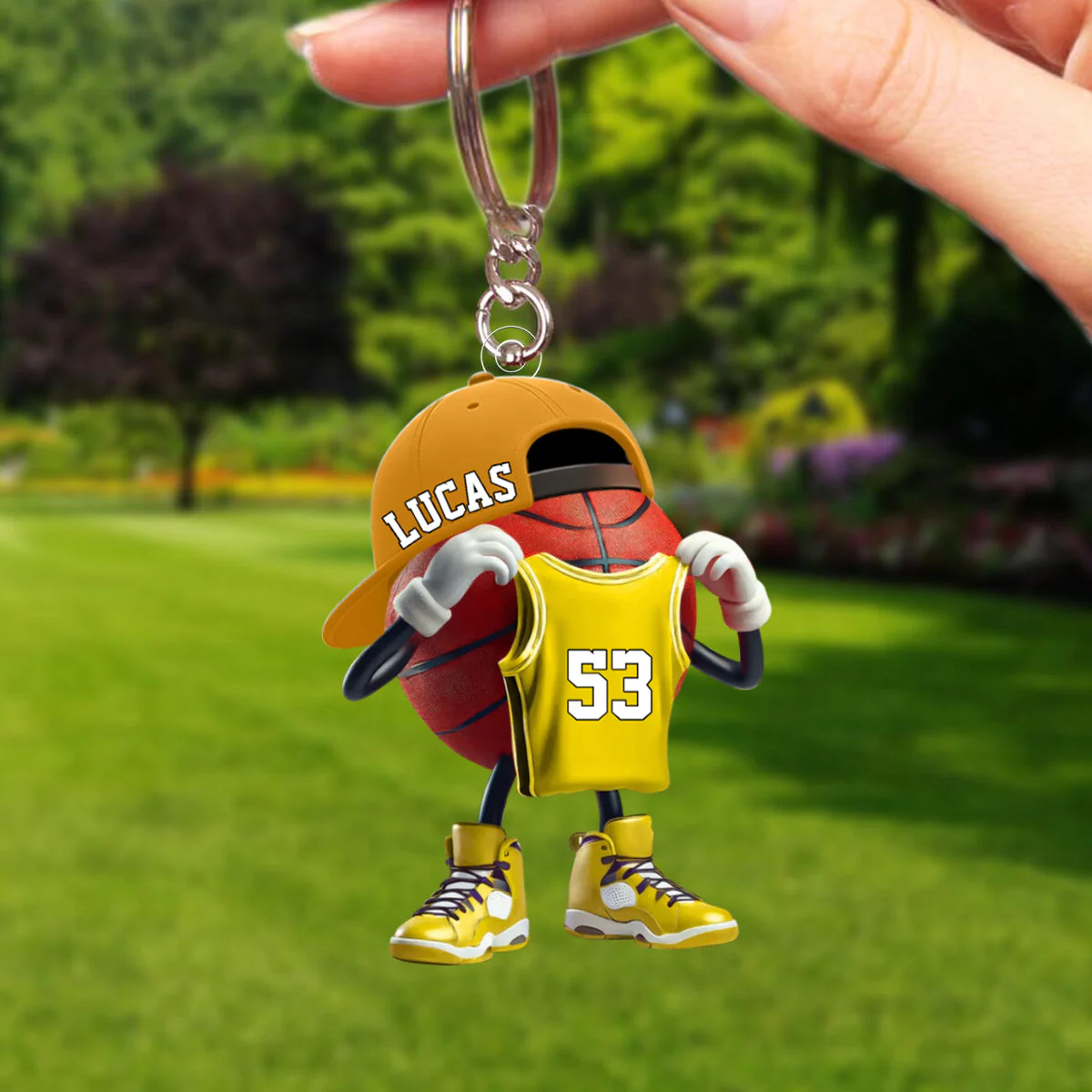 Personalized Basketball Character Acrylic Keychain on Outdoor Court - Unique Custom Gift for Basketball Fans - Image 4