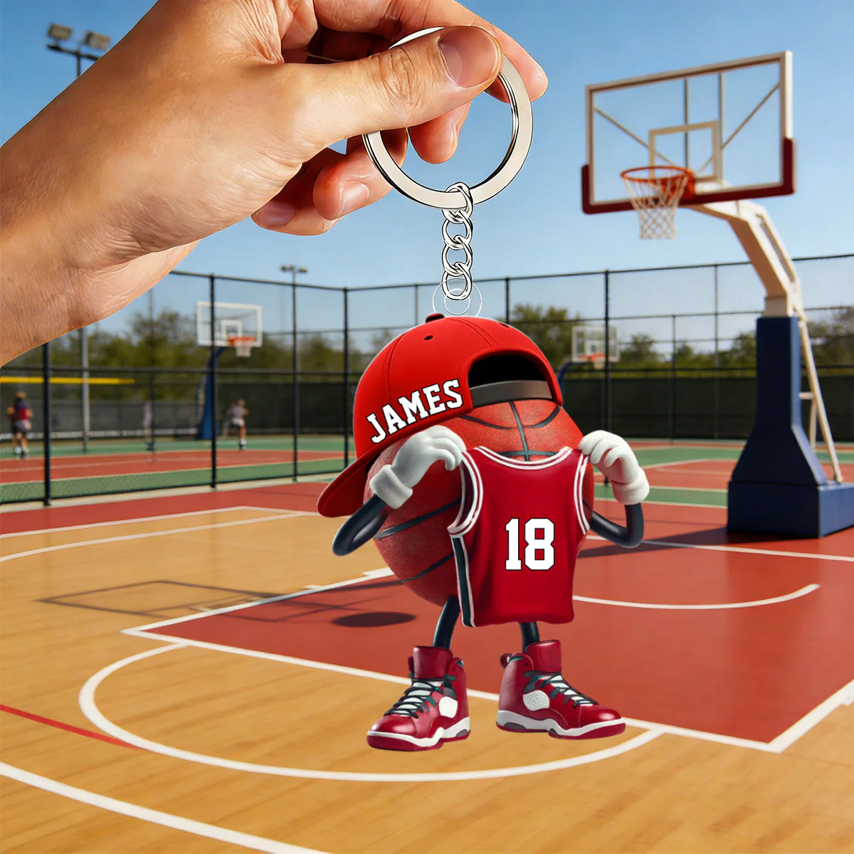 Personalized Basketball Character Acrylic Keychain on Outdoor Court - Unique Custom Gift for Basketball Fans - Image 5