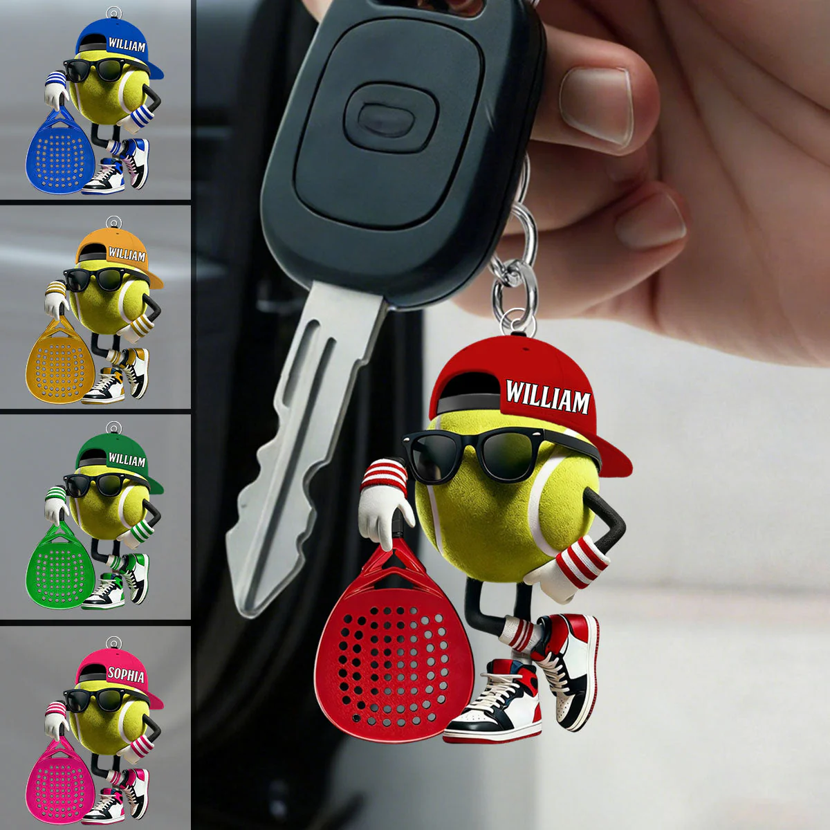 Personalized Padel Acrylic Keychain Cute Tennis Ball Character with Sunglasses and Cap - Unique Gift for Sports Fans - Image 5