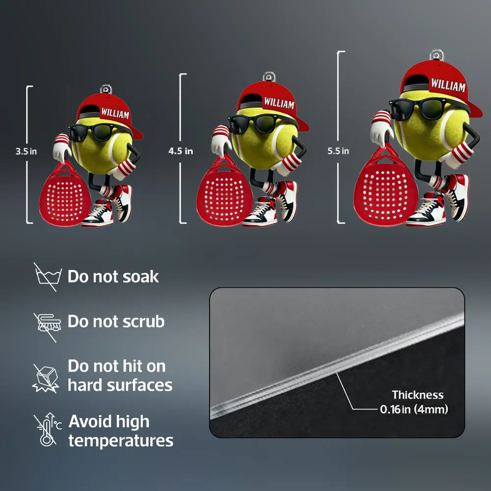 Personalized Padel Acrylic Keychain Cute Tennis Ball Character with Sunglasses and Cap - Unique Gift for Sports Fans - Image 8