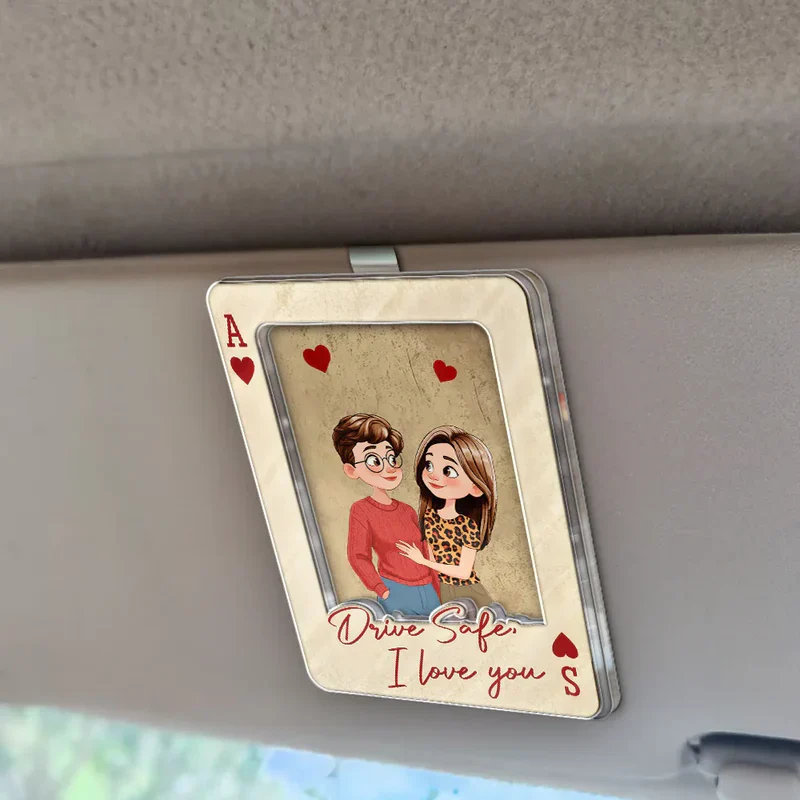 Personalized Acrylic Car Visor Clip Vintage Playing Card Couple Hugging, Drive Safe Handsome I love you, Unique Gift for Him - Image 6