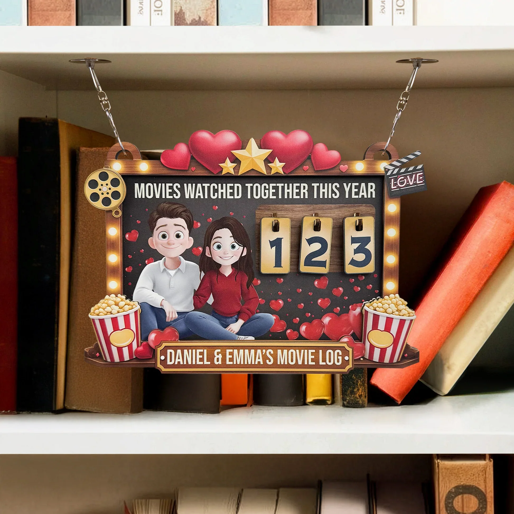 Movies Watched Together This Year Wooden Hanging Tracker, Cute Couple Movie Log Wall Decor, Creative Gift - Image 3